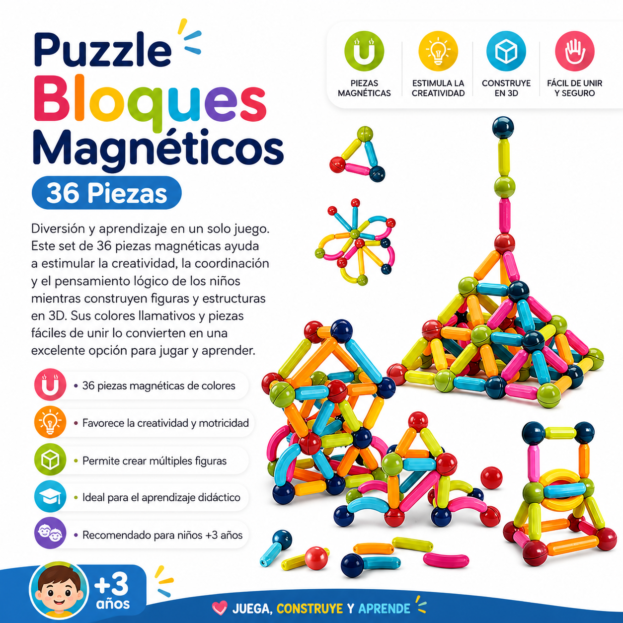 Puzzle Bloques Magneticos 36 Piezas